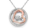 Synthetic Cubic Zirconia Two Tone Open Heart Pendant Necklace in Sterling Silver