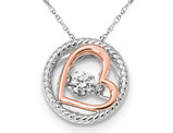 Synthetic Cubic Zirconia Two Tone Open Heart Pendant Necklace in Sterling Silver