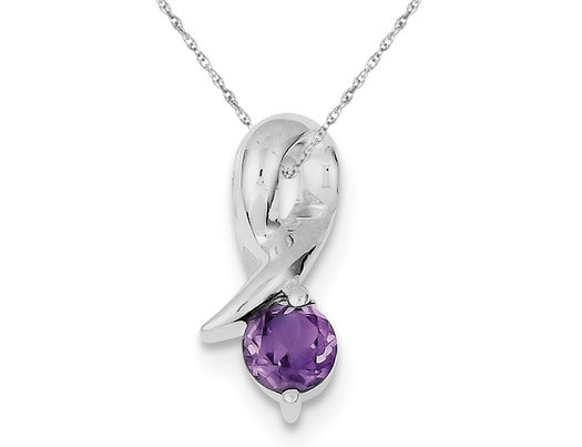 Purple Amethyst Drop Pendant Necklace in Sterling Silver 