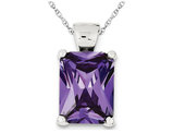 Rectangular Synthetic Purple Cubic Zirocnia Pendant Necklace in Sterling Silver