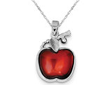 Synthetic Red Cubic Zirconia Cabochon Apple Charm Pendant Necklace in Sterling Silver