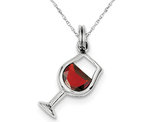 Synthetic Red Cubic Zirconia Wine Glass Charm Pendant Necklace in Sterling Silver