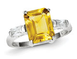 Sterling Silver Polished Rhodium Plated Citrine Ring