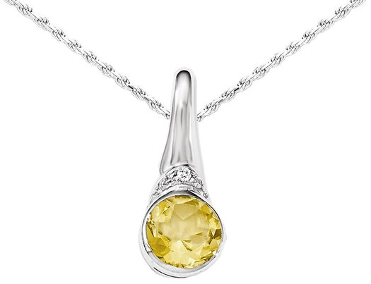 Sterling Silver Citrine Drop Pendant Necklace with Synthetic Cubic Zirconia