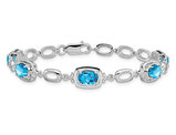 9/10 Carat Swiss Blue Topaz Link Bracelet in Sterling Silver