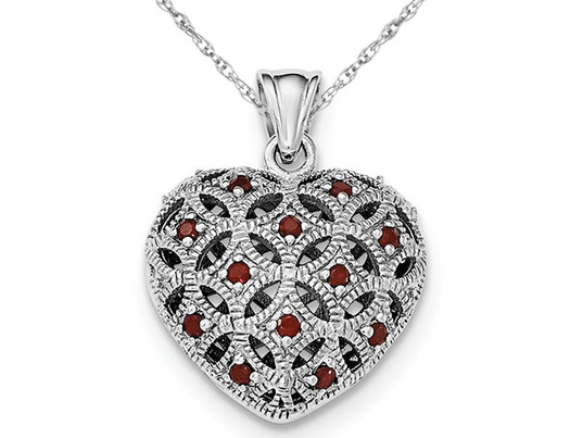 1/4 Carat (ctw) Garnet Heart Pendant Necklace in Sterling Silver with Chain