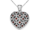 1/4 Carat (ctw) Garnet Heart Pendant Necklace in Sterling Silver with Chain
