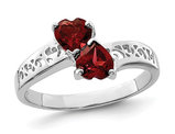 Sterling Silver Double Heart Red Garnet 1.00 Carat (ctw) Promise Ring