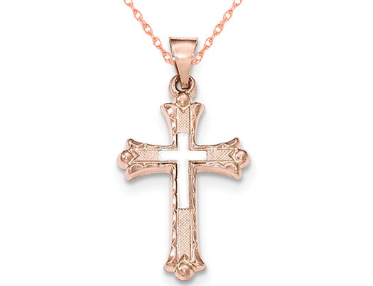 14K Rose Pink Gold Crucifix Cross Pendant Necklace with Chain
