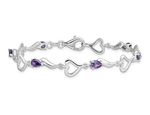 Sterling Silver Amethyst Polished Heart Bracelet