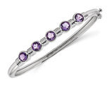 Sterling Silver Amethyst Rhodium Plated Bangle Bracelet (3.00 Carat ctw)