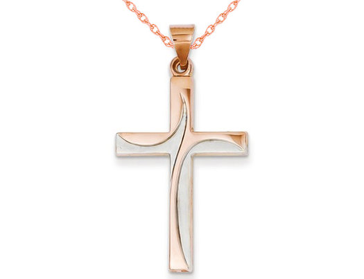 14K Rose Pink Gold Cross Pendant Necklace with Chain