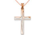 14K Rose Pink Gold Cross Pendant Necklace with Chain