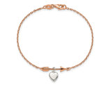 Sterling Silver Rose-Tone Plated Heart and Arrow 7.5 Inch Bracelet