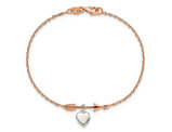 Sterling Silver Rose-Tone Plated Heart and Arrow 7.5 Inch Bracelet