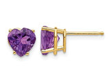 14K Yellow Gold 7mm Solitaire Amethyst Heart Earrings 2.00 Carat (ctw)