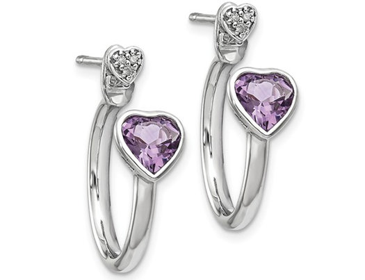 Sterling Silver Pink Amethyst Heart Post Hoop Earrings 1.40 Carat (ctw)