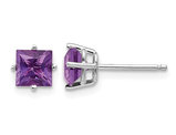 14K White Gold Solitaire Princess Cut 5mm Amethyst Earrings 1.00 Carat (ctw)