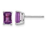 14K White Gold Solitaire Emerald Cut Amethyst Earrings 1.00 Carat (ctw)