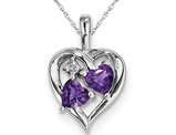 4/5 Carat (ctw) Amethyst Heart Pendant Necklace in Sterling Silver with Chain