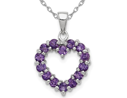 4/5 Carat (ctw) Amethyst Open Heart Pendant Necklace in Sterling Silver with Chain