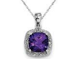 Cushion Cut Purple Amethyst Pendant Necklace in Sterling Silver 1.80 Carat (ctw)