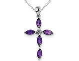 Natural Purple Amethyst Cross Pendant Necklace in Sterling Silver 1.00 Carat (ctw) with chain