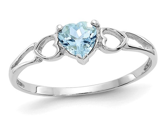 2/5 Carat (ctw) Light Aquamarine Heart Ring in 14K White Gold 