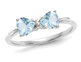 14K White Gold Clear Light Aquamarine Double Heart Ring 4/5 Carat (ctw)