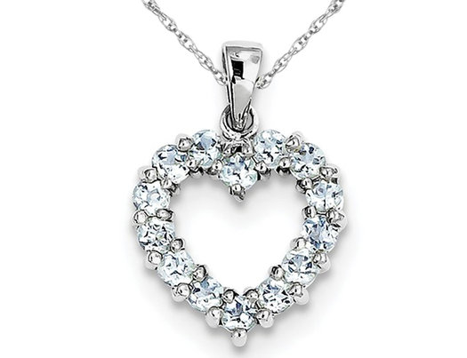 Sterling Silver Light Aquamarine Heart Pendant Necklace with Chain (1.35 Carat) ctw