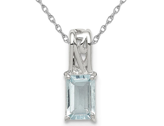 Sterling Silver Aquamarine Pendant Necklace with Chain (2/5 Carat)