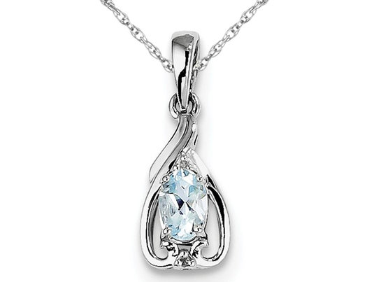 Sterling Silver Aquamarine Pendant Necklace with Chain (1/3 Carat)