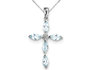 Sterling Silver Aquamarine Cross Pendant Necklace with Chain (1.00 Carat ctw)