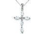 Sterling Silver Aquamarine Cross Pendant Necklace with Chain (1.00 Carat ctw)