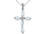 Sterling Silver Aquamarine Cross Pendant Necklace with Chain (1.00 Carat ctw)