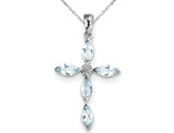 Sterling Silver Aquamarine Cross Pendant Necklace with Chain (1.00 Carat ctw)