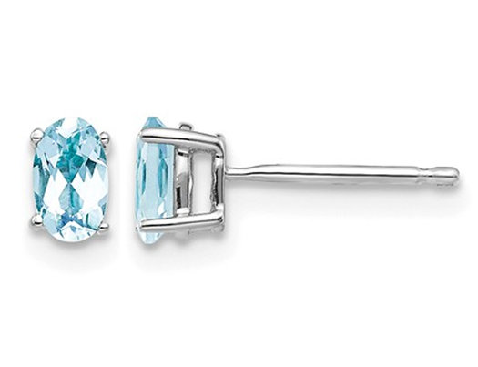 2/3 Carat (ctw) Solitaire Oval Cut Aquamarine Earrings in 14K White Gold