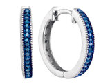 Enhanced Blue Diamond Hoop Earrings 1/10 Carat (ctw Clarity I2-I3) in Sterling Silver