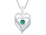 5/8 Carat (ctw) Lab-Created Emerald Heart Pendant Necklace in Sterling Silver