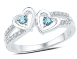 Twin Heart Light Created Aquamarine Promise Ring 1/8 Carat  in Sterling Silver