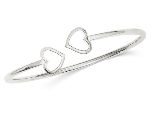 Sterling Silver Polished Heart Bangle Bracelet