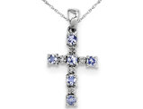 Sterling Silver Tanzanite Cross Pendant Necklace with Chain 1/3 Carat (ctw)