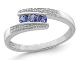 1/5 Carat (ctw) Three Stone Tanzanite Ring Band in Sterling Silver 