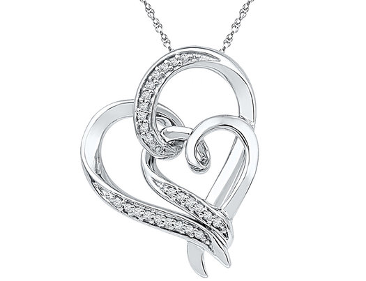 Sterling Silver Heart Pendant Necklace with Accent Diamonds 1/10 carat (ctw)