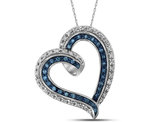 Enhanced Blue Diamond Heart Pendant Necklace in 10K White Gold 1/5 Carat (ctw)
