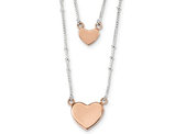 Sterling Silver Rose Tone Double Heart Necklace 