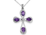 1.75 Carat (ctw) Purple Amethyst Cross Pendant Necklace in Sterling Silver with chain