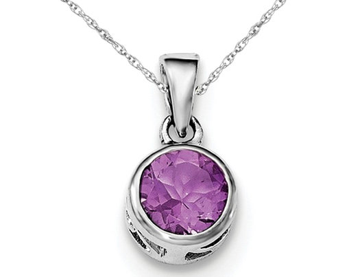 Solitaire Round Amethyst Pendant Necklace in Sterling Silver 3/4 Carat (ctw)