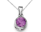 Solitaire Round Amethyst Pendant Necklace in Sterling Silver 3/4 Carat (ctw)