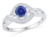 1/2 Carat (ctw) Lab Created Blue Sapphire  Ring in Sterling Silver with Diamonds 1/10 (ctw)